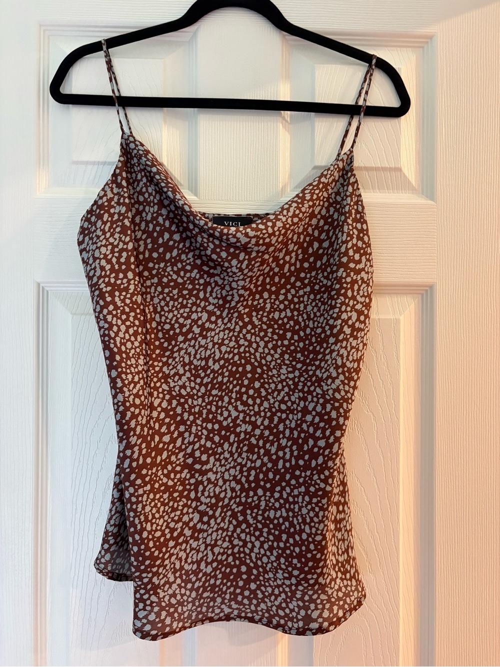 Vici Brown and White Spotted Cowl Neck Cami